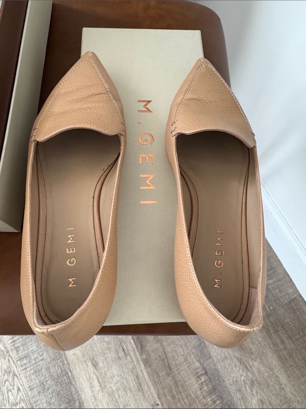 M. Gemi Nude Leather Pointed Toe Flats